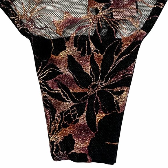NWT VICTORIA'S SECRET Very Sexy Thong Sz LARGE Black Mesh Lace Metallic Floral - Picture 3 of 7